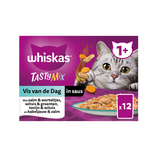 Whiskas 1+ Nassfutter - Leckerer Mix - Fisch des Tages in Soße - 12 x 85g von Whiskas