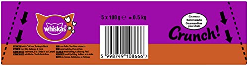 Whiskas Crunch für Katzen – Köstlicher Katzensnack mit Hühnchen-, Truthahn- und Entengeschmack – Für jede Altersklasse geeignet – 5er Vorratspack à 100g Whiskas Crunch für Katzen – Köstlicher Katzensnack mit Hühnchen-, Truthahn- und Entengeschmack – Für jede Altersklasse geeignet – 5er Vorratspack à 100g von Whiskas