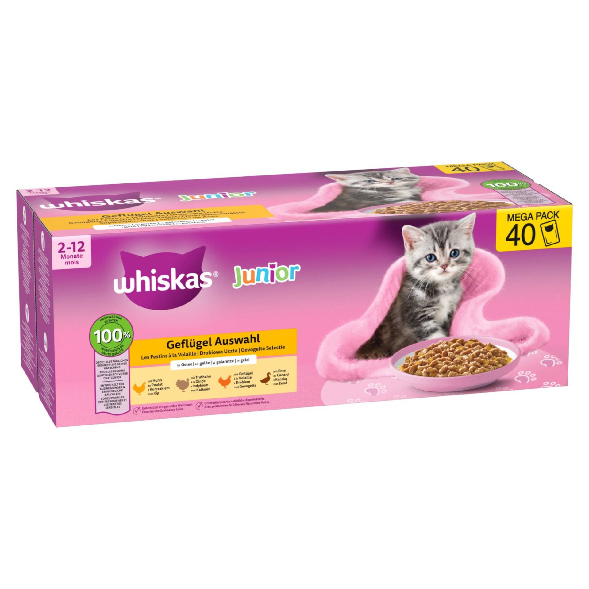 Whiskas Junior Frischebeutel 40 x 85 g - Geflügel in Gelee (4 Sorten) von Whiskas