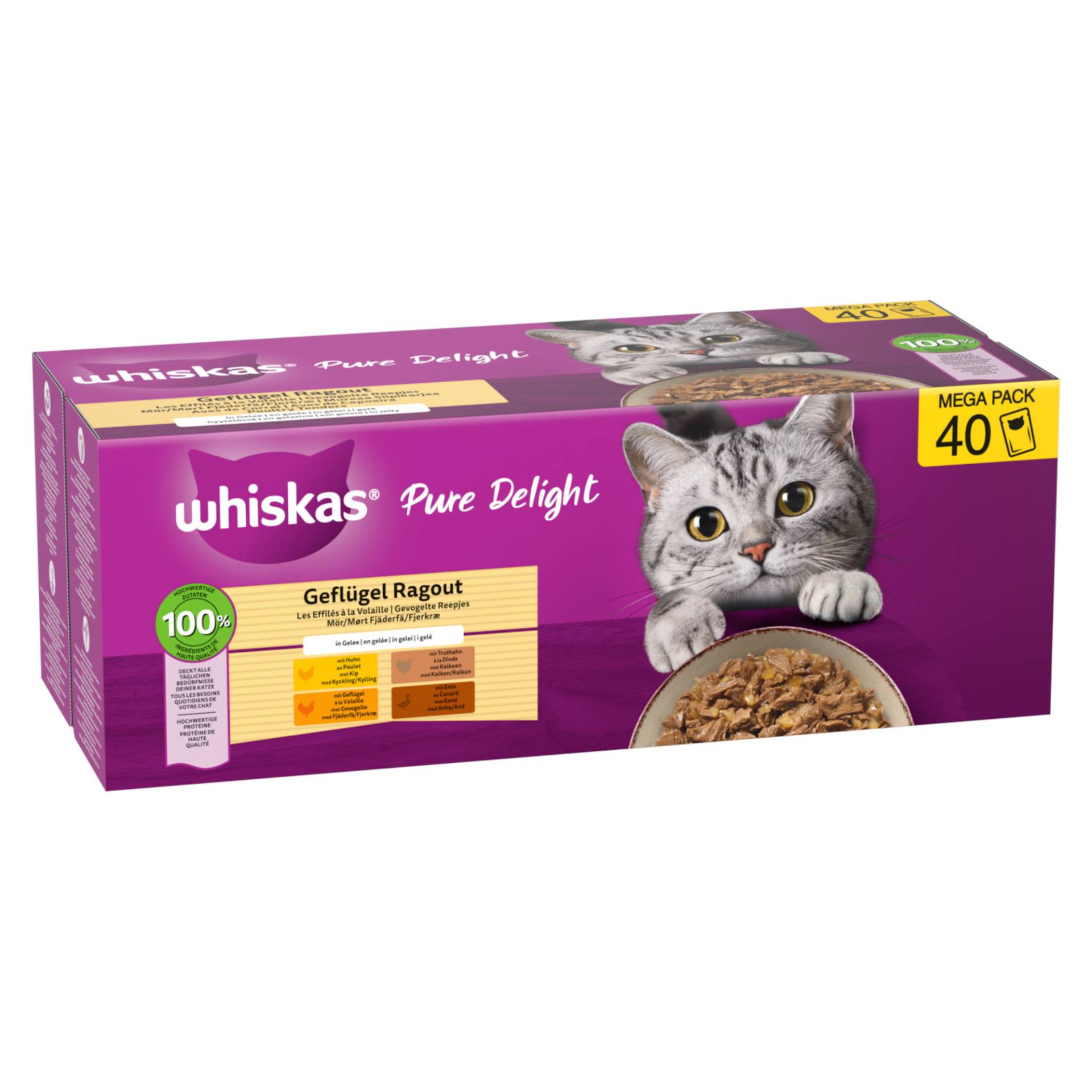 Whiskas Pure Delight 40 x 85 g - Geflügel Ragout in Gelee (4 Sorten) von Whiskas
