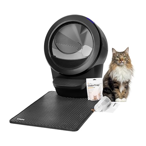 Litter-Robot 4 Beginner Bundle von Whisker, Schwarz - Automatische, selbstreinigende Katzentoilette, beinhaltet Litter-Robot, Zaun, Matte, 3 OdorTrap Nachfüllpackungen & 25 Abfallbeutel von Whisker