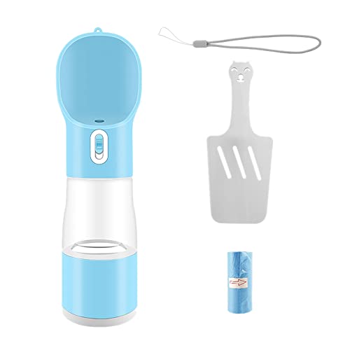 Whisverse Tragbare Hunde-Wasserflasche, 4-in-1, auslaufsichere Hunde--Wasserflasche mit Futterbehälter, Schaufel und Müllbeutel (blau) von Whisverse