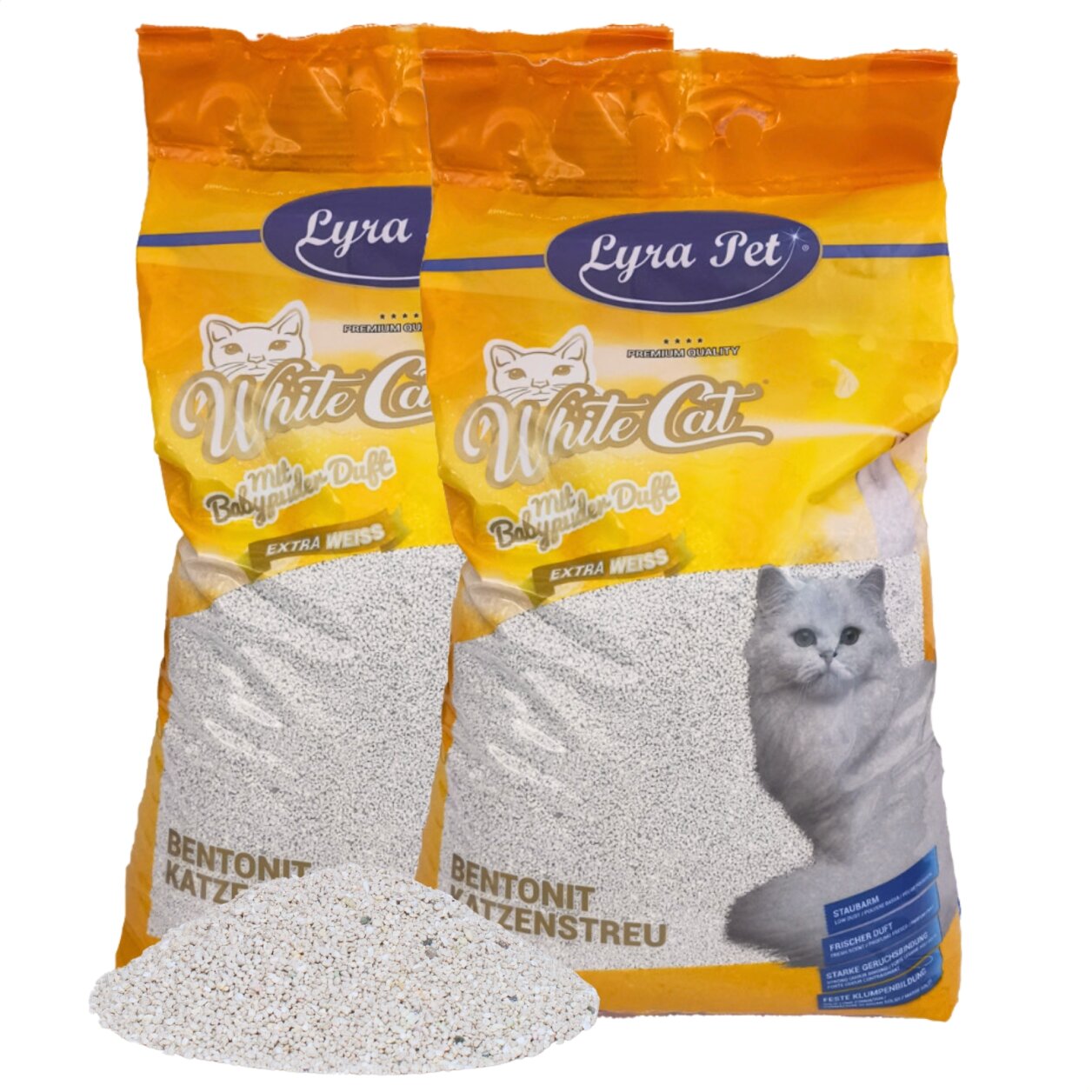 2 x 15 Liter Lyra Pet® White Cat® Katzenstreu Bentonit mit Babypuderduft von White Cat