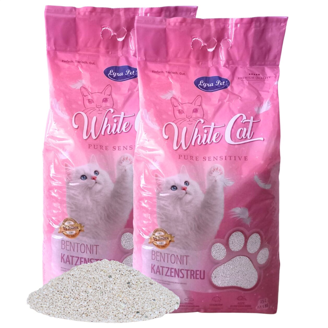 2 x 15 Liter Lyra Pet® White Cat® Pure Sensitive Katzenstreu Bentonit ohne Duft von White Cat