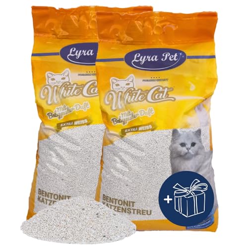 Lyra Pet® | 30 Liter White Cat Katzenstreu + Geschenk | Mit Babypuder Duft | Feines Klumpstreu | 350% Saugkraft | Naturprodukt aus Bentonit | Saubere Wohnung | Neutralisiert Gerüche | Staubarm von White Cat