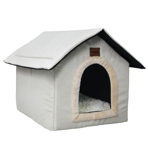 Whiwhi Hundehütte Hundehöhle mit Abnehmbarem Plüschkissen Katzenhöhle Haustierhaus Warmes Und Gemütliches Hundehaus Katzenhaus 35x30x35cm von Whiwhi