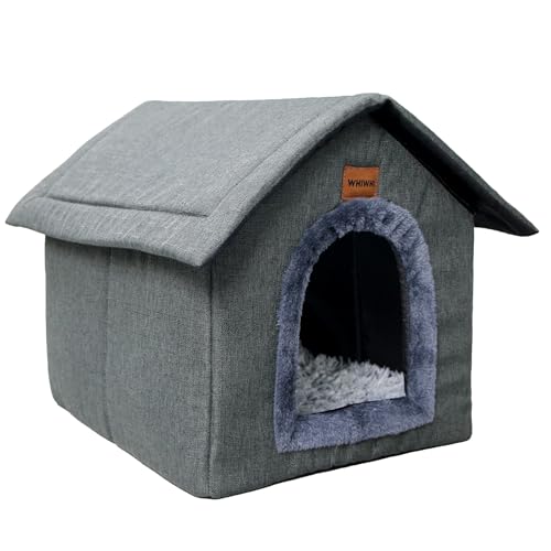 Whiwhi Hundehütte Hundehöhle mit Abnehmbarem Plüschkissen Katzenhöhle Haustierhaus Warmes Und Gemütliches Hundehaus Katzenhaus 35x30x35cm von Whiwhi