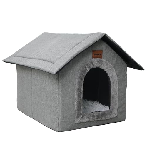 Whiwhi Hundehütte Hundehöhle mit Abnehmbarem Plüschkissen Katzenhöhle Haustierhaus Warmes Und Gemütliches Hundehaus Katzenhaus 40x35x40cm von Whiwhi