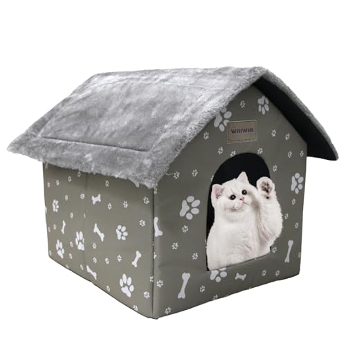 Whiwhi Plüsch Katzenhaus Katzenhöhlenbett mit Flauschiges Katzenkissen Tragbare Katzenhütte mit Rutschfestem Boden Warmes Und Gemütliches Haustierhütte 35x30x35cm von Whiwhi