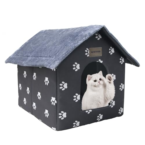 Whiwhi Plüsch Katzenhaus Katzenhöhlenbett mit Flauschiges Katzenkissen Tragbare Katzenhütte mit Rutschfestem Boden Warmes Und Gemütliches Haustierhütte 35x30x35cm von Whiwhi