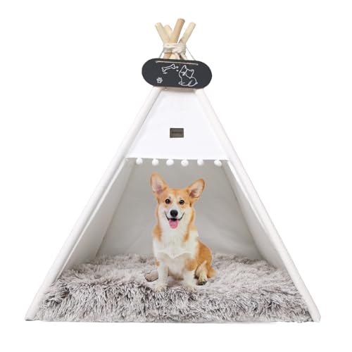 Whiwhi Tipi Zelt für Haustiere+Plüsch Hundedecke Wasserdicht Hundezelt Katzenzelt Haustierzelte Häuser mit Hundebett Haustier Zelt Möbel Abnehmbar 70x70x80cm von Whiwhi