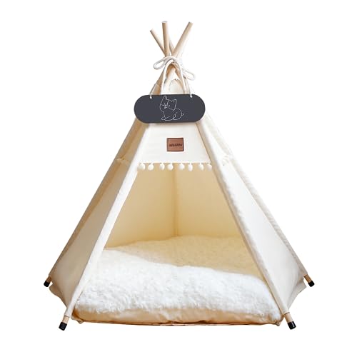 Whiwhi Tipi Zelt für Haustiere Hundezelt Katzenzelt mit Kissen Waschbar Haustierzelte Häuser Hundehöhle und Haustierhäuser Wegklappen Haustier Zelt Möbel 40x40x50cm von Whiwhi