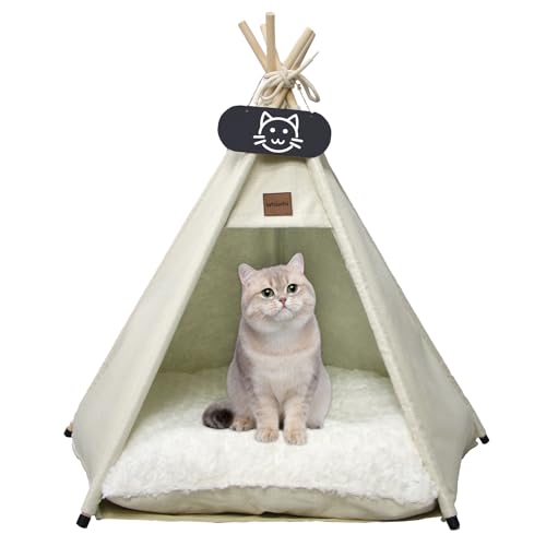 Whiwhi Tipi Zelt für Haustiere Hundezelt Katzenzelt mit Kissen Waschbar Haustierzelte Häuser Hundehöhle und Haustierhäuser Wegklappen Haustier Zelt Möbel 40x40x50cm von Whiwhi