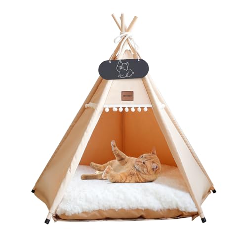 Whiwhi Tipi Zelt für Haustiere Hundezelt Katzenzelt mit Kissen Waschbar Haustierzelte Häuser Hundehöhle und Haustierhäuser Wegklappen Haustier Zelt Möbel 40x40x50cm von Whiwhi