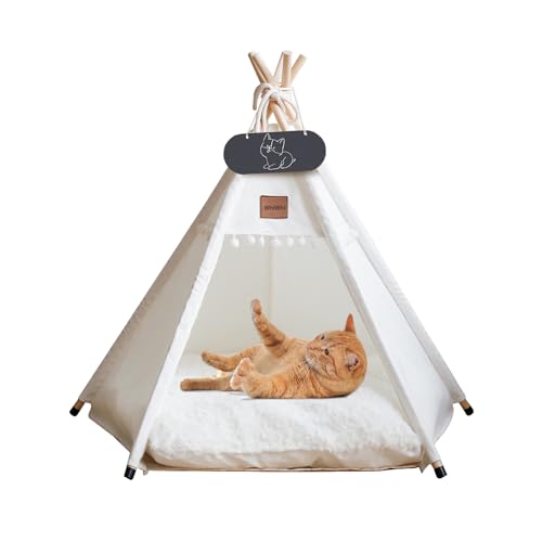 Whiwhi Tipi Zelt für Haustiere Hundezelt Katzenzelt mit Kissen Waschbar Haustierzelte Häuser Hundehöhle und Haustierhäuser Wegklappen Haustier Zelt Möbel 50x50x60cm von Whiwhi