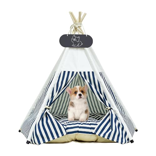 Whiwhi Tipi Zelt für Haustiere Katzenzelt aus Baumwollleinen Hundezelt Abnehmbar und Waschbar Haustier Zelte Häuser mit Kissen Haustierzelt Wegklappen Möbel 40x40x50cm von Whiwhi