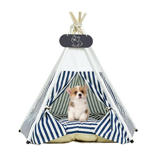 Whiwhi Tipi Zelt für Haustiere Katzenzelt aus Baumwollleinen Hundezelt Abnehmbar und Waschbar Haustier Zelte Häuser mit Kissen Haustierzelt Wegklappen Möbel 50x50x60cm von Whiwhi