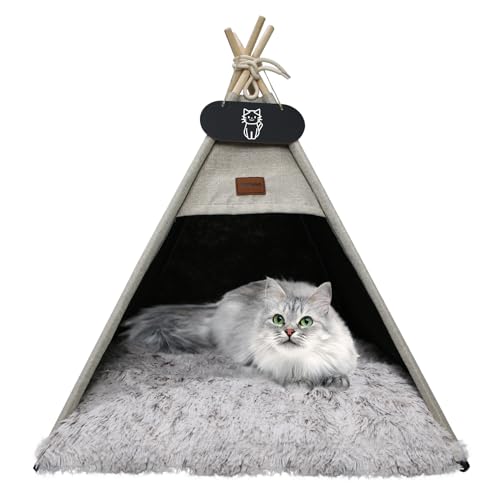 Whiwhi Tipi Zelt für Haustiere Katzenzelt mit Doppelseitiger Plüsch Matte Luxery Hundezelte Hundehöhle Abnehmbar und Waschbar Haustierhäuser 60x60x70cm von Whiwhi