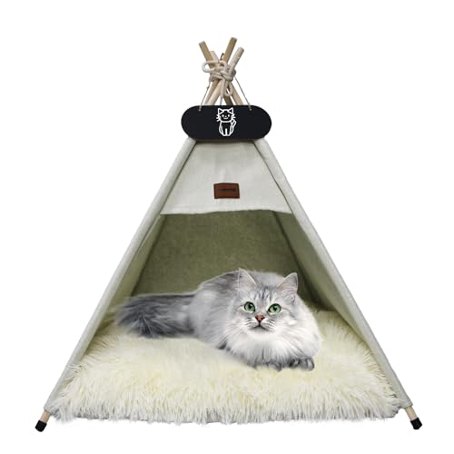 Whiwhi Tipi Zelt für Haustiere Katzenzelt mit Doppelseitiger Plüsch Matte Luxery Hundezelte Hundehöhle Abnehmbar und Waschbar Haustierhäuser 60x60x70cm von Whiwhi