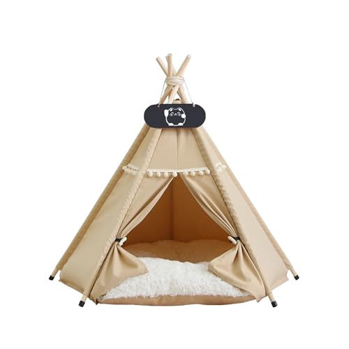 Whiwhi Tipi Zelt für Haustiere mit Doppelseitigem Kissen Hundezelt Abnehmbar und Waschbar Luxery Hundehöhle Katzenzelt und Haustierhäuser 50x50x60cm von Whiwhi