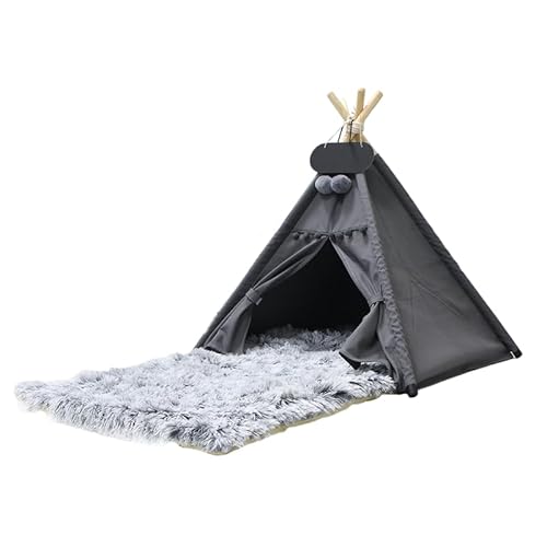 Whiwhi Tipi Zelt für Haustiere mit Plüsch Hundematte Luxery Hundezelt Abnehmbar und Waschbar Haustierzelte Tragbar Haustierbett Multifunktionales Hundebett Katzenzelt 60x60x70cm von Whiwhi