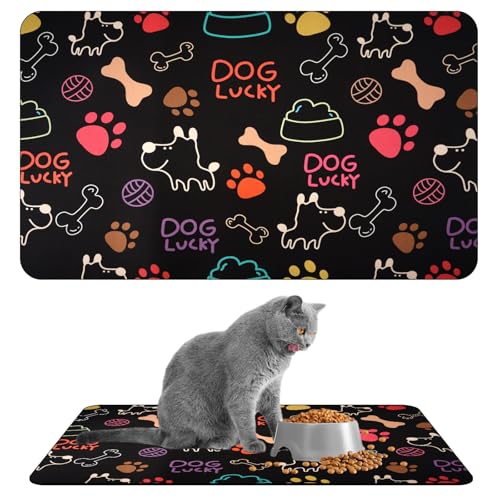 Hundenapf Unterlage, 30x50 cm Futtermatte Katzen, rutschfeste Unterlage Katzennapf, Saugfähige Schnelltrocknend Futterunterlage Katze, Napfunterlage Hunde und Katze, Haustier Futtermatten, Schwarz von WhizNook