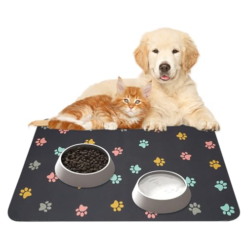 Haustierfuttermatte für Hunde und Katze 50 x 30 cm, Napfunterlage Hund rutschfest, Napfunterlage Katzen wasserdichte, Super Saugfähige Futtermatte für Wohnzimmer, Zoohandlung (Dunkelgrau) von WhizNook