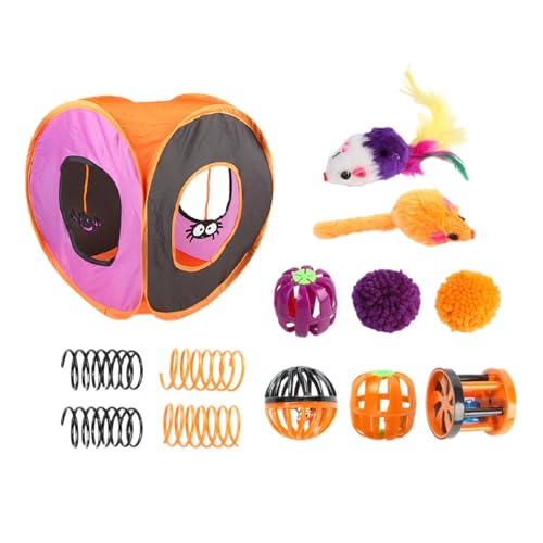 Interaktives Katzenspielzeug – Katzenspielzeug-Set, Tunnel für Katzen, niedliches Katzenspielzeug, Federmäuse mit Federbagguette für Halloween-Katzen Interaktives Katzenspielzeug – Katzenspielzeug-Set, Tunnel für Katzen, niedliches Katzenspielzeug, Federmäuse mit Federbagguette für Halloween-Katzen von Whnbuij