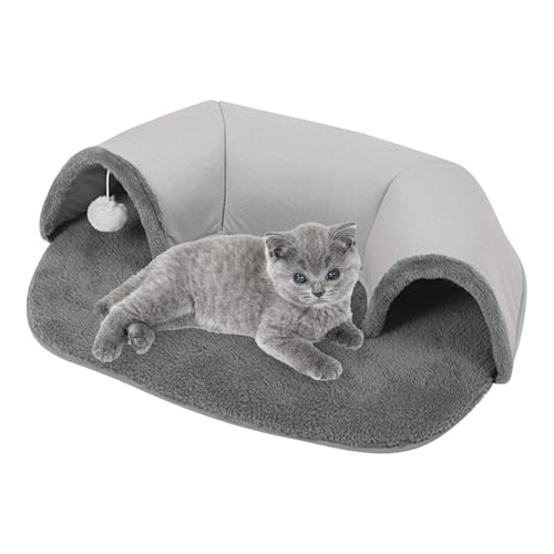 Katzenbetttunnel - weiches und bequemes Katzenbett - bequemes Katzenversteck | Peekaboo Katzenhöhle weich warm mit weißer Plüschkugel, Katzentunnel zum Schlafen, Bett von Whnbuij