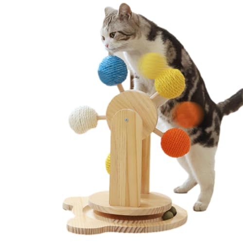 Katzenkratzer, Kugelspielzeug, interaktiver Katzenkratzer, interaktives rotierendes Holzkratzbrett, PEAT PATNIP Übung PET Kamin mit 5 BALL SISAL FÜR GAT von Whnbuij