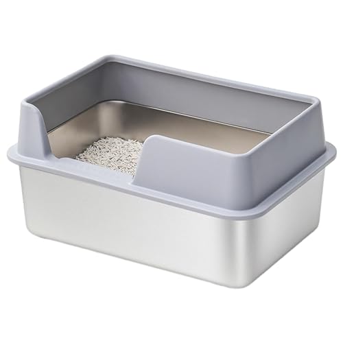 Katzenstreu - Katzentoilette mit hohen Kanten, Katzenstreuhalter aus Edelstahl | Offene Katzenklo mit abnehmbarem Deckel, Behälter für Katzenstreu Katzenstreu - Katzentoilette mit hohen Kanten, Katzenstreuhalter aus Edelstahl | Offene Katzenklo mit abnehmbarem Deckel, Behälter für Katzenstreu von Whnbuij