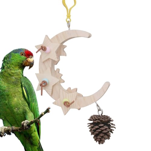 Vogelpapageien-Swingspielzeug, Haustiervogelschwung, Pinecone Wooden Funny Chewer Moon Shape, lustiges Papageienspielzeug, Haustier-Vogelkäfig-Zubehör für den Kall von Whnbuij