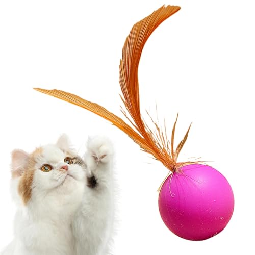 Whnbuij Gefederter Ball, Katzenspielzeug, Kauball, solide, elastisch, bissfest, Gummi, interaktiver Hüpfball für mittelgroße Katzen von Whnbuij