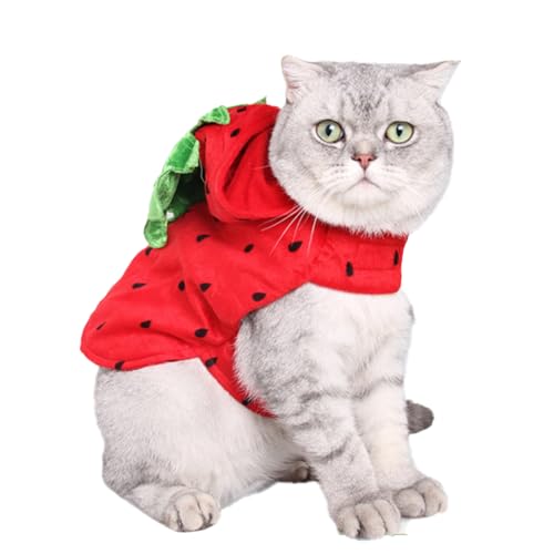 Whnbuij Hunde-Erdbeer-Kostüm, Kätzchen-Pullover – Katzenkleidung, Erdbeer-Haustier-Kapuzen-Kostüm, Welpentuch für Neujahr, Geburtstag von Whnbuij