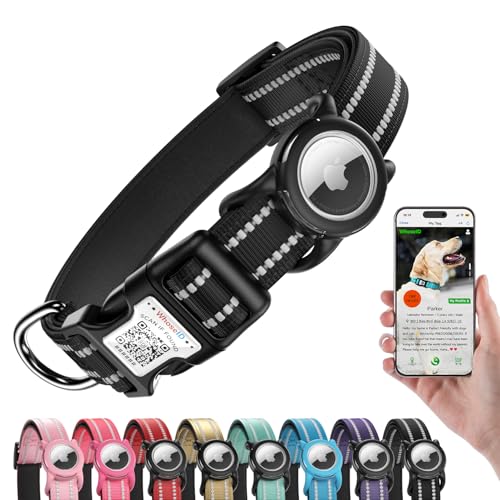 Airtag Hundehalsband mit QR-Code, Reflektierendes Hundehalsband mit Airtag-Halter, Weich Gepolstert & Sicherheitsverriegelungsschnalle, Verstellbares Hundehalsband für Große Hunde Airtag Hundehalsband mit QR-Code, Reflektierendes Hundehalsband mit Airtag-Halter, Weich Gepolstert & Sicherheitsverriegelungsschnalle, Verstellbares Hundehalsband für Große Hunde von WhoseID