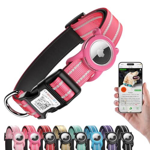 Airtag Hundehalsband mit QR-Code, Reflektierendes Hundehalsband mit Airtag-Halter, Weich Gepolstert & Sicherheitsverriegelungsschnalle Verstellbares Hundehalsband für Kleine Hunde Airtag Hundehalsband mit QR-Code, Reflektierendes Hundehalsband mit Airtag-Halter, Weich Gepolstert & Sicherheitsverriegelungsschnalle Verstellbares Hundehalsband für Kleine Hunde von WhoseID
