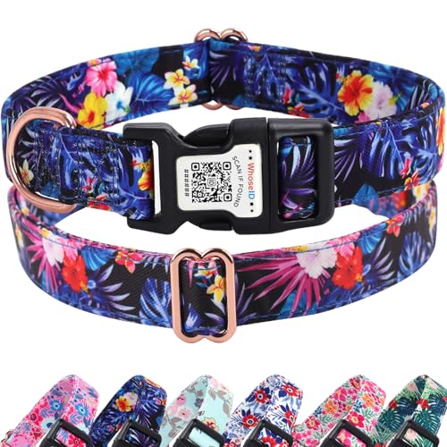 Niedliches Hundehalsband mit QR-Code-Schnalle, verstellbarer Metallclip und Baumwollgewebe, bequeme Passform für kleine, mittelgroße und große Haustiere (Schwarz, L) von WhoseID