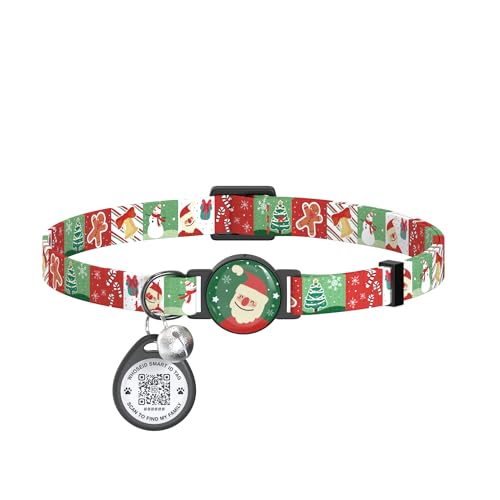 Weihnachts-Katzenhalsband mit Glöckchen und niedlichen Anhängern, Breakaway-Katzenhalsband, Weihnachts-Katzengeschenke für Weihnachten, Anti-Verlust-QR-Code-Tag, Katzenhalsband für männliche weibliche Weihnachts-Katzenhalsband mit Glöckchen und niedlichen Anhängern, Breakaway-Katzenhalsband, Weihnachts-Katzengeschenke für Weihnachten, Anti-Verlust-QR-Code-Tag, Katzenhalsband für männliche weibliche von WhoseID