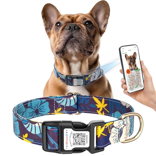WhoseID Hundehalsband für kleine Hunde mit Namen QR-ID, individuelles Hundehalsband mit Online-Profil, niedliches Blumenmuster, bequem, weich, dünn, für Welpen, personalisierbar WhoseID Hundehalsband für kleine Hunde mit Namen QR-ID, individuelles Hundehalsband mit Online-Profil, niedliches Blumenmuster, bequem, weich, dünn, für Welpen, personalisierbar von WhoseID