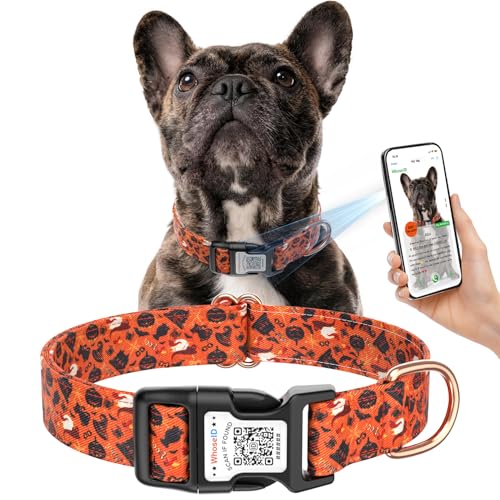 WhoseID Hundehalsband für kleine Welpen, mit Namen QR, verstellbar, weich, dünn, Blumenmuster, niedliches Halloween-Hundehalsband mit Schnalle und individuellem Online-Profil WhoseID Hundehalsband für kleine Welpen, mit Namen QR, verstellbar, weich, dünn, Blumenmuster, niedliches Halloween-Hundehalsband mit Schnalle und individuellem Online-Profil von WhoseID