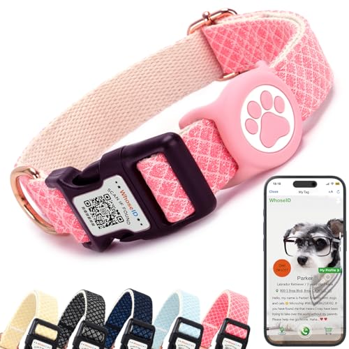 WhoseID Hundehalsband mit wasserdichtem AirTag-Halter und Anti-Verlust-QR-Code, niedliches Glitzer-Verziehen, verstellbare Breite für kleine, mittelgroße und große Haustiere (Rot, M) von WhoseID