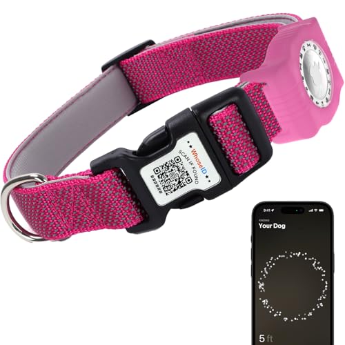 WhoseID Reflektierendes Hundehalsband mit AirTag-Halterung, verstellbares Hundehalsband mit Neopren gepolstert und Anti-Verlust-QR-Code-Schnalle, Rose, Größe S WhoseID Reflektierendes Hundehalsband mit AirTag-Halterung, verstellbares Hundehalsband mit Neopren gepolstert und Anti-Verlust-QR-Code-Schnalle, Rose, Größe S von WhoseID