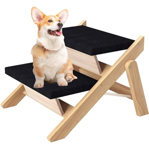 Faltbare Rampe für Hunde – rutschfeste Stufen 2 in 1, damit Hunde auf das Bett aus Holz steigen können – langlebige Hunderampe, stabile Stufen für Katzen/Hunde, einfaches Gehen, Whrcy von Whrcy