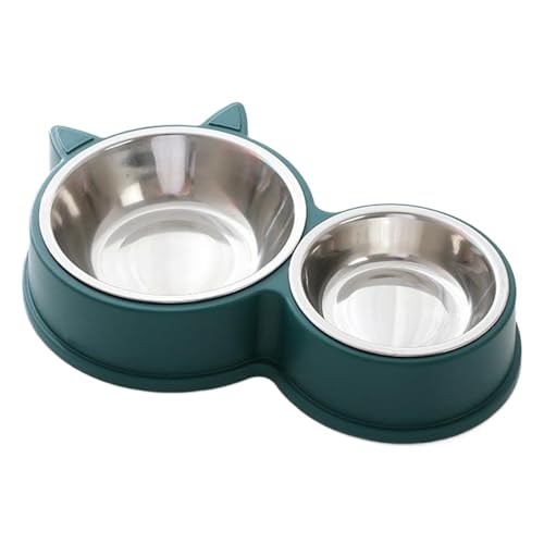 Doppelkatze Schüssel, Edelstahlkatze, grüne Einteilige Doppelschüssel-Katzenschüssel mit Nicht rutschem Fußkissen, abnehmbares Haustiernahrung und Wasserschale für Katzen und Hunde (grün) von Whyzsjnclg