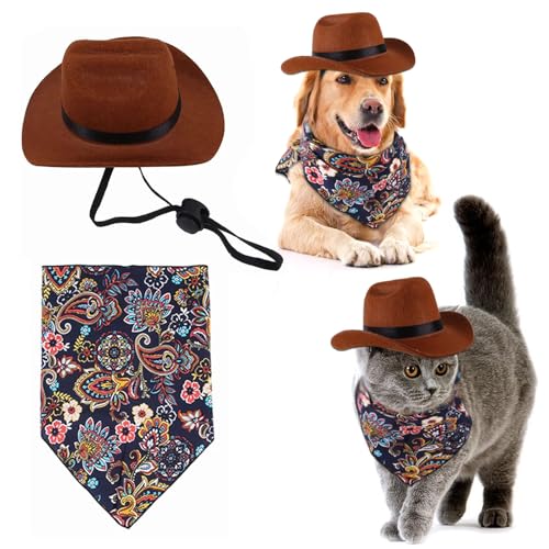 Hut für Hund Cat,WideSmart Hund Cowboyhut Bandana Schal Hund Katze Cowboy Hut Welpen Hut Hund Katze Kostüm Cosplay Kappe Welpe Haustier Hund Katze Urlaub Haustier Party Dekoration Partyzubehör von WideSmart