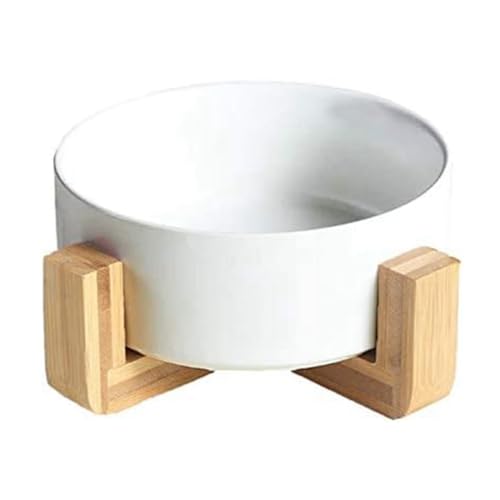 Widybord Runder Keramiknapf für Hunde und Katzen, Futter- und Wassernapf-Set für Haustiere, mit Holzständer, Schüssel mit Ständer C von Widybord