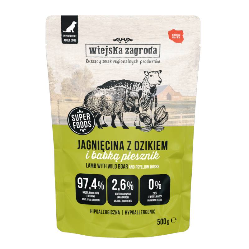 Sparpaket Wiejska Zagroda Dog Pouches 3 x 500 g - Lamm mit Wildschwein von Wiejska zagroda