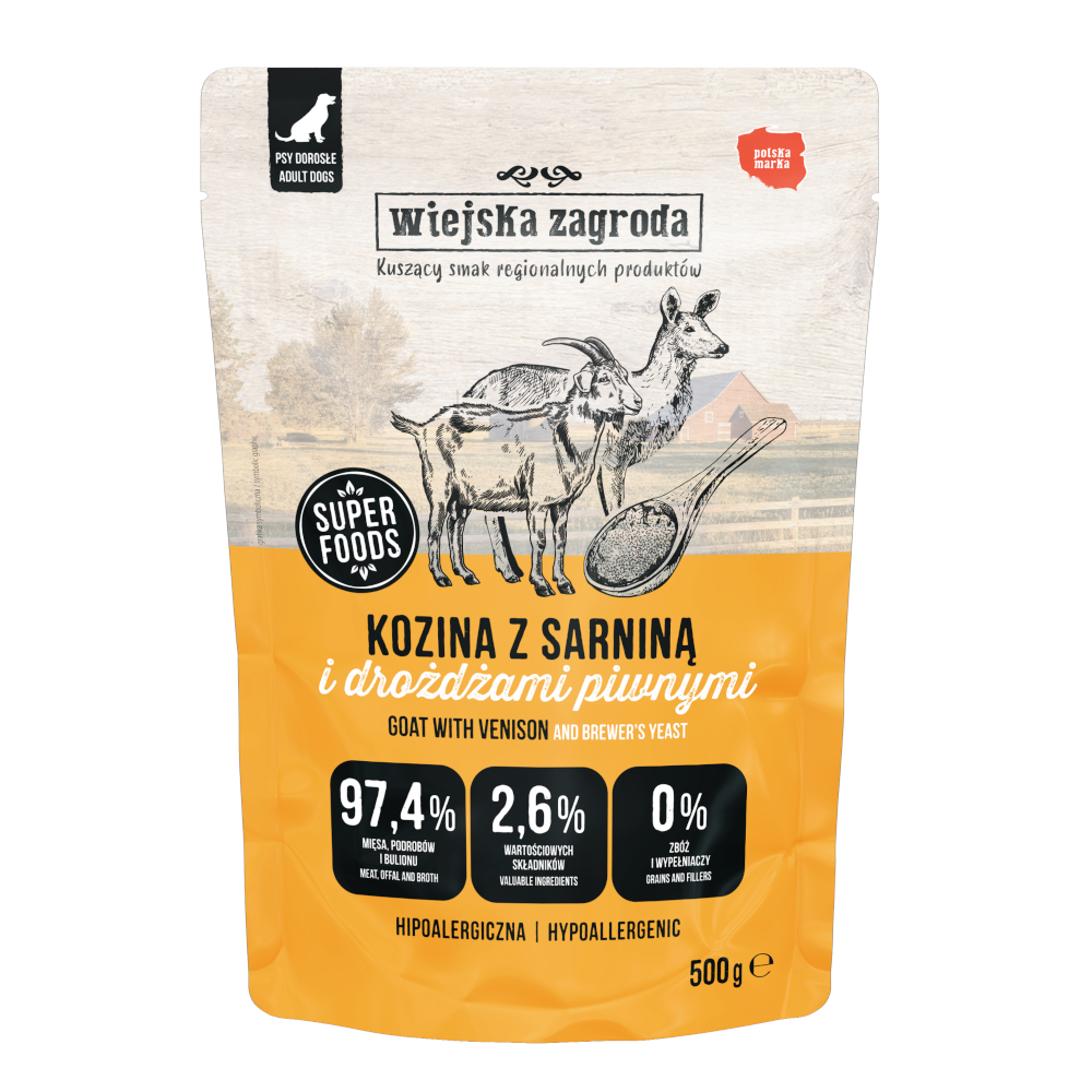 Sparpaket Wiejska Zagroda Dog Pouches 3 x 500 g - Ziegenleder mit Wildfleisch von Wiejska zagroda