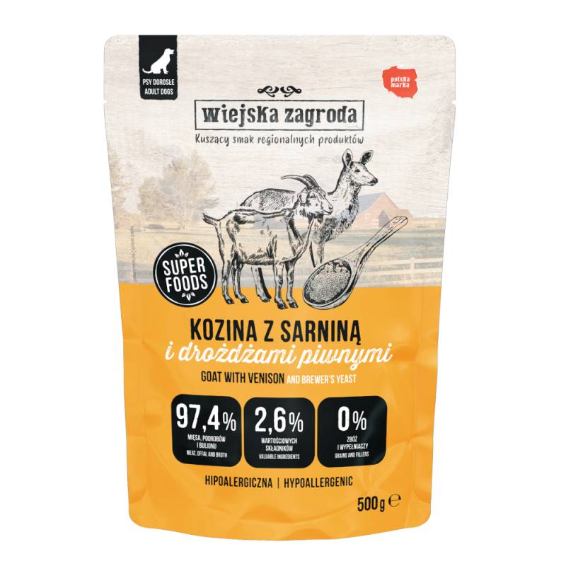 Sparpaket Wiejska Zagroda Dog Pouches 3 x 500 g - Ziegenleder mit Wildfleisch von Wiejska zagroda