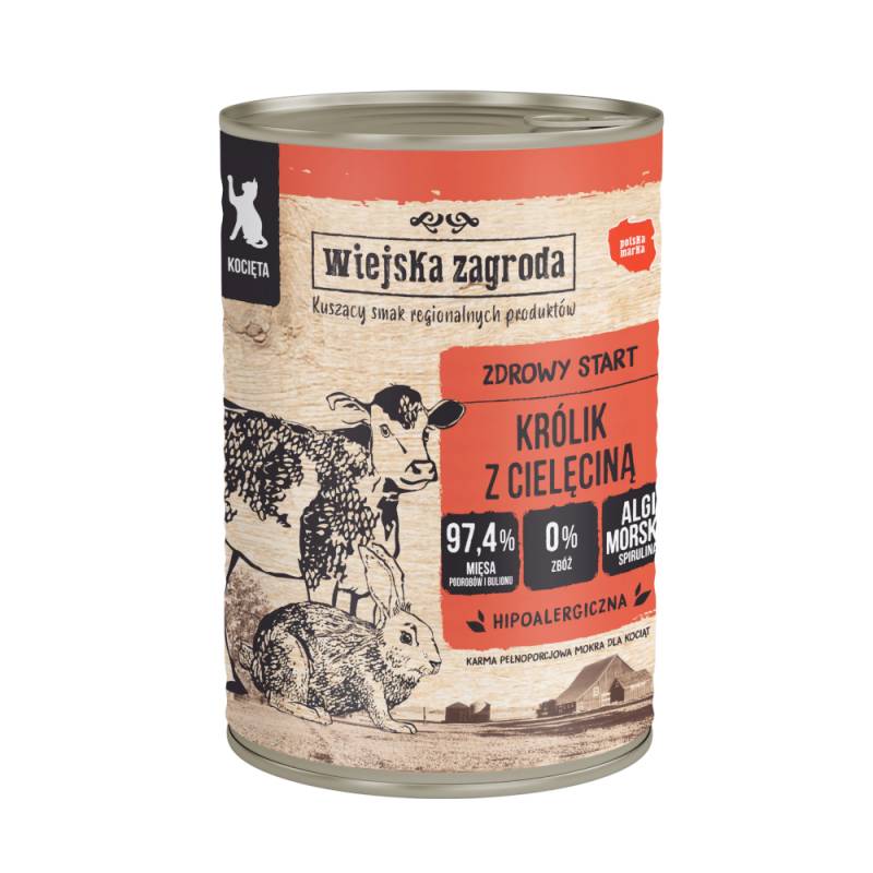Wiejska Zagroda Cat 6 x 400 g - Kitten Kaninchen mit Kalbfleisch von Wiejska zagroda